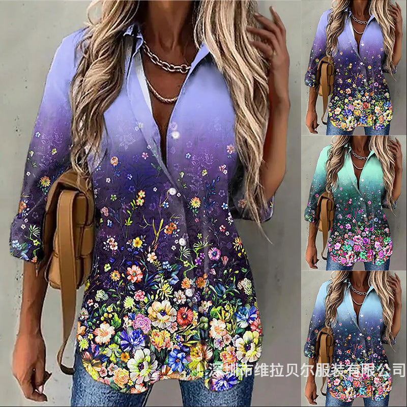 Damer Elegant Blus med blommönster och Ombre-effekt Mirla-Eva Jonsson