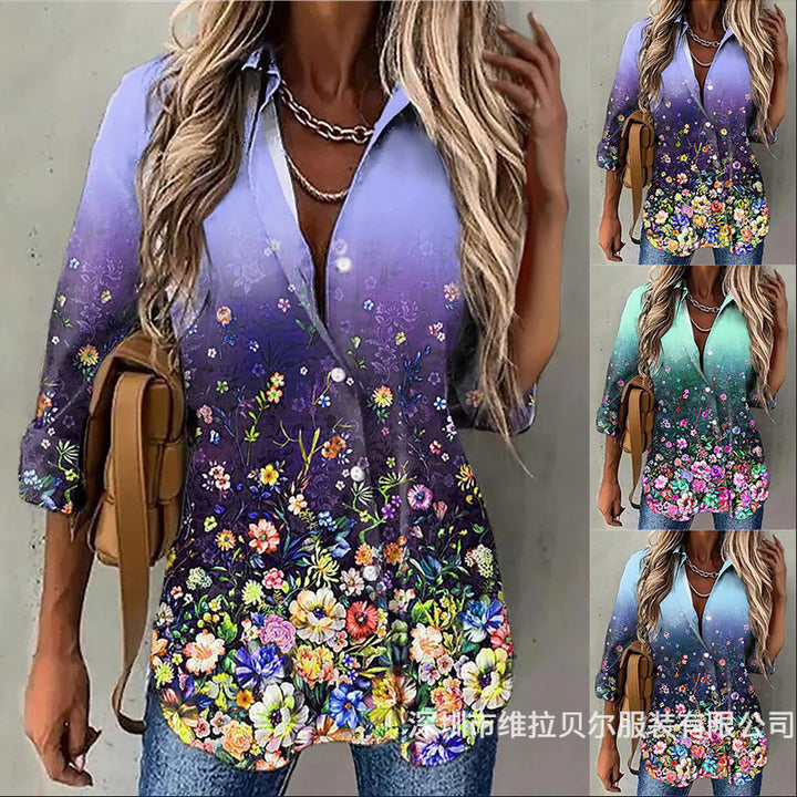 Damer Elegant Blus med blommönster och Ombre-effekt Mirla-Eva Jonsson