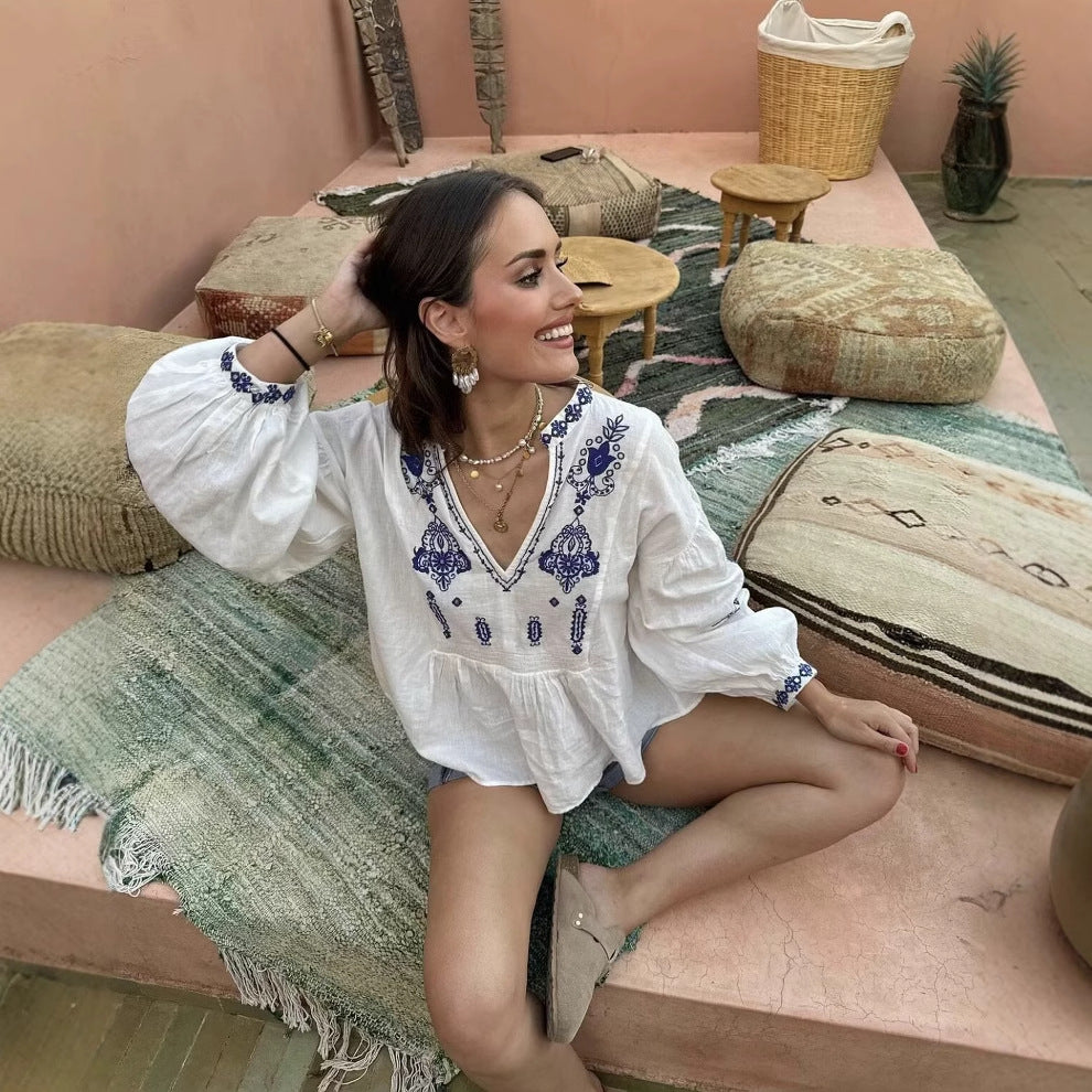 Damer Elegant Blus med detaljerat broderimönster Mirla-Eva Jonsson