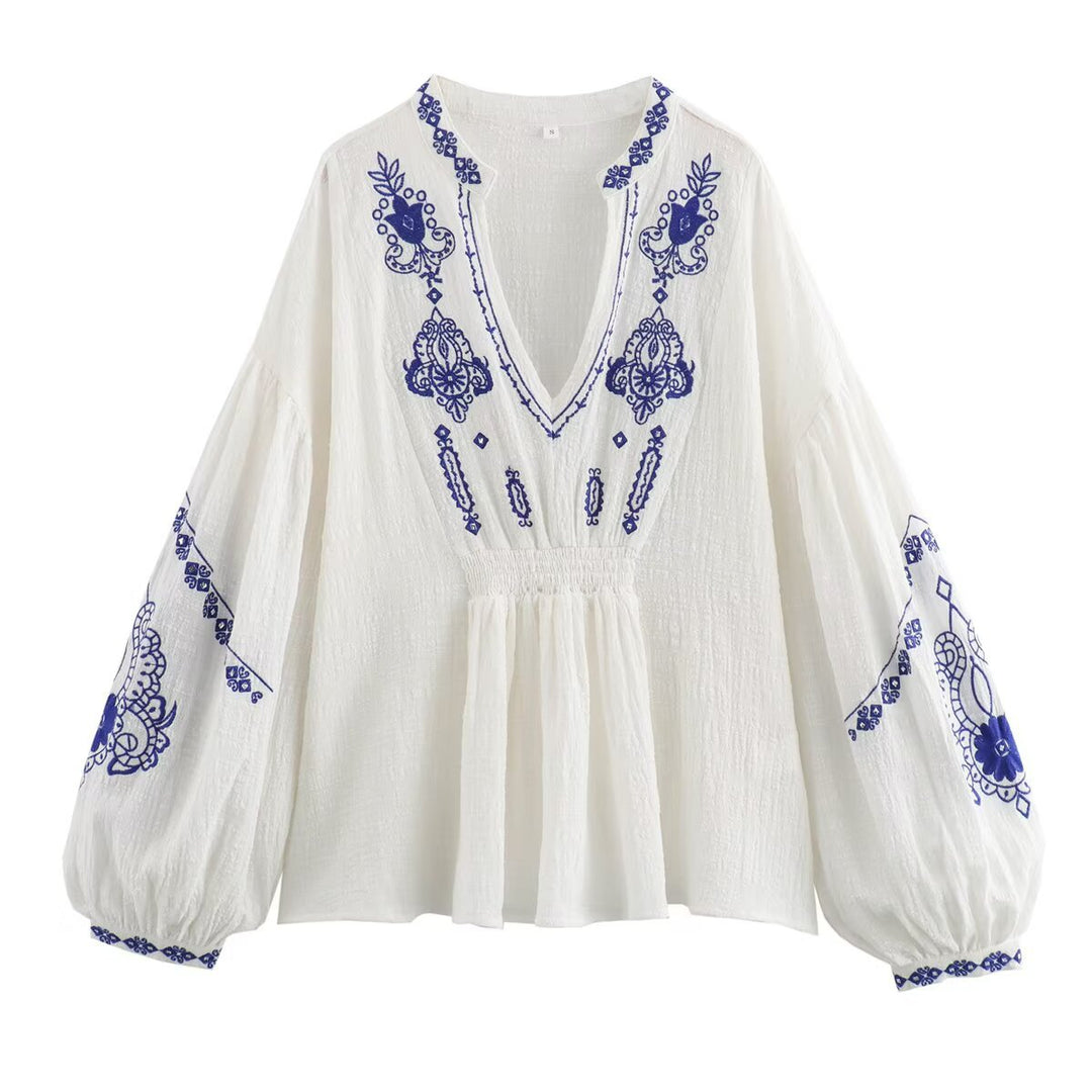 Damer Elegant Blus med detaljerat broderimönster Mirla-Eva Jonsson