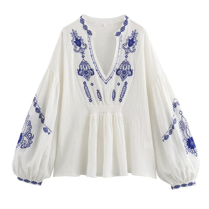 Damer Elegant Blus med detaljerat broderimönster Mirla-Eva Jonsson