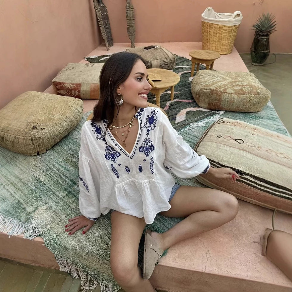 Damer Elegant Blus med detaljerat broderimönster Mirla-Eva Jonsson