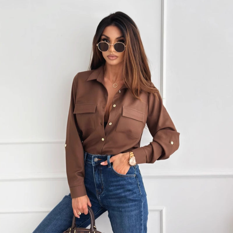 Damer Elegant Blus med klassiska knapppdetaljer och högkvalitativ satinfinish Mirla-Eva Jonsson