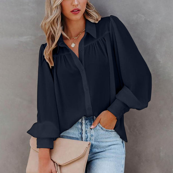 Damer Elegant Blus med romantiska puffärmar och avslappnad knäppning Mirla-Eva Jonsson