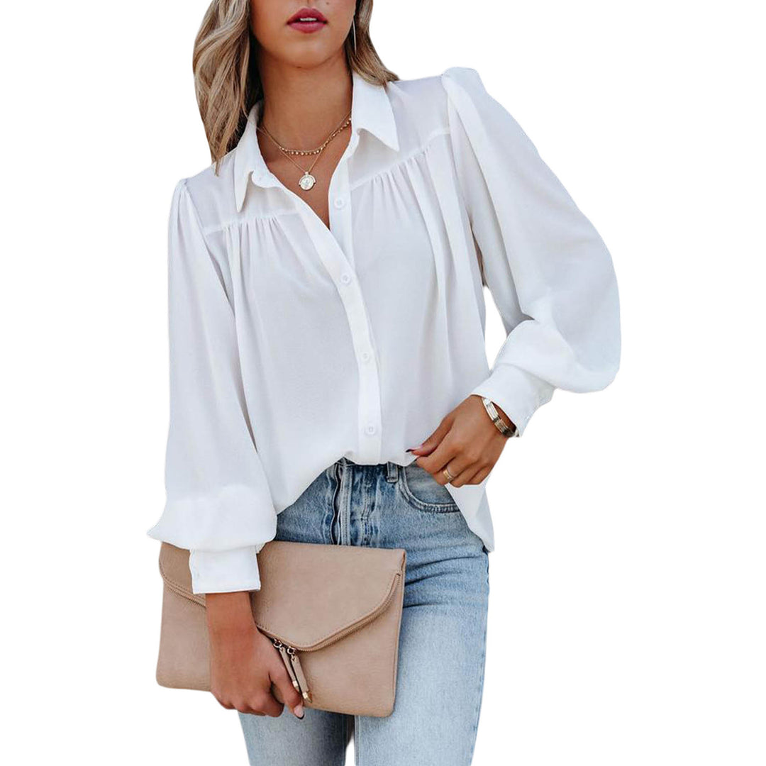 Damer Elegant Blus med romantiska puffärmar och avslappnad knäppning Mirla-Eva Jonsson
