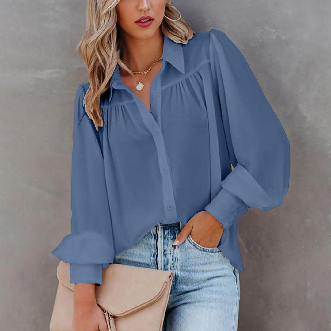 Damer Elegant Blus med romantiska puffärmar och avslappnad knäppning Mirla-Eva Jonsson