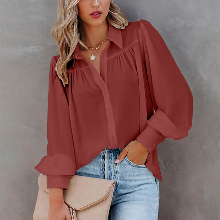 Damer Elegant Blus med romantiska puffärmar och avslappnad knäppning Mirla-Eva Jonsson