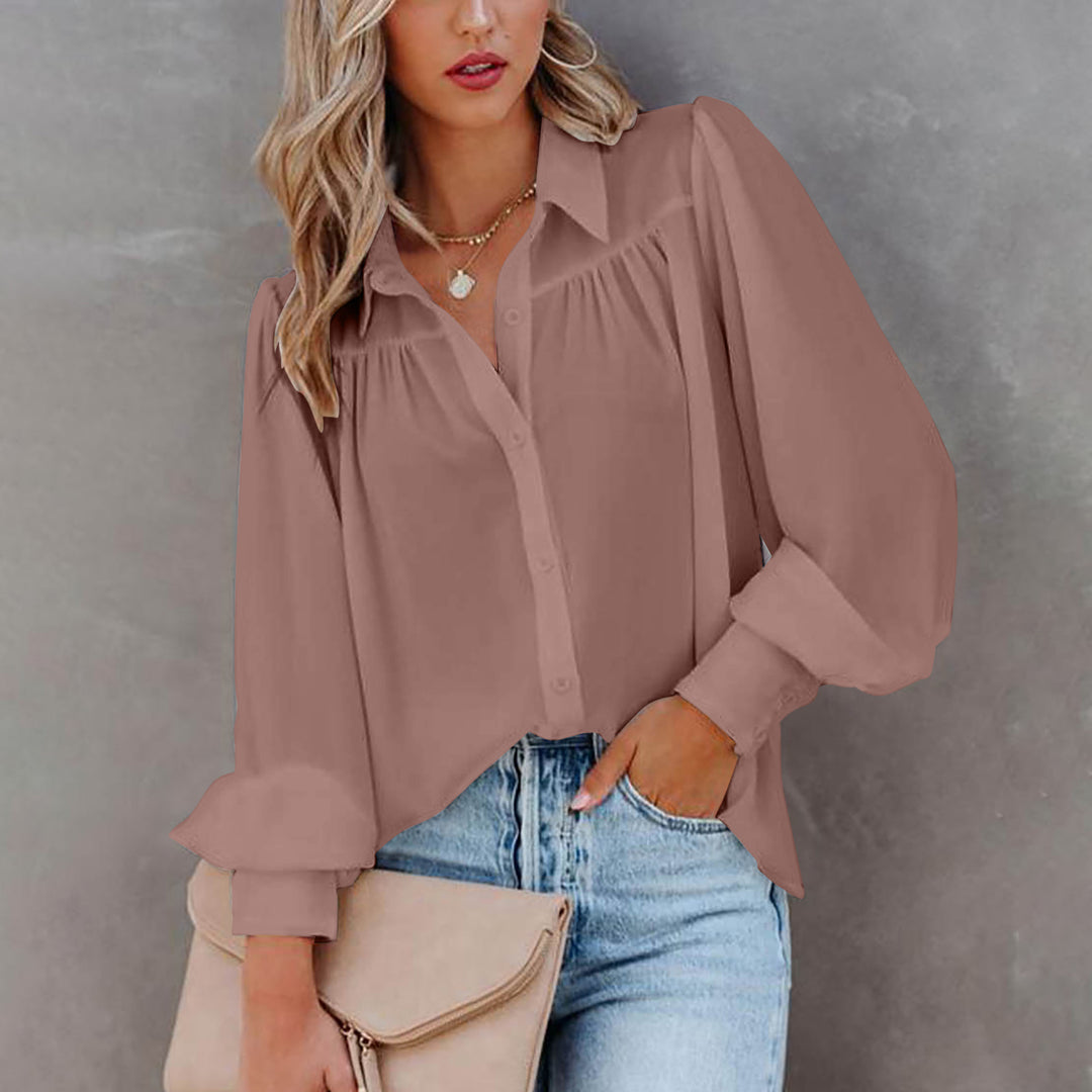 Damer Elegant Blus med romantiska puffärmar och avslappnad knäppning Mirla-Eva Jonsson