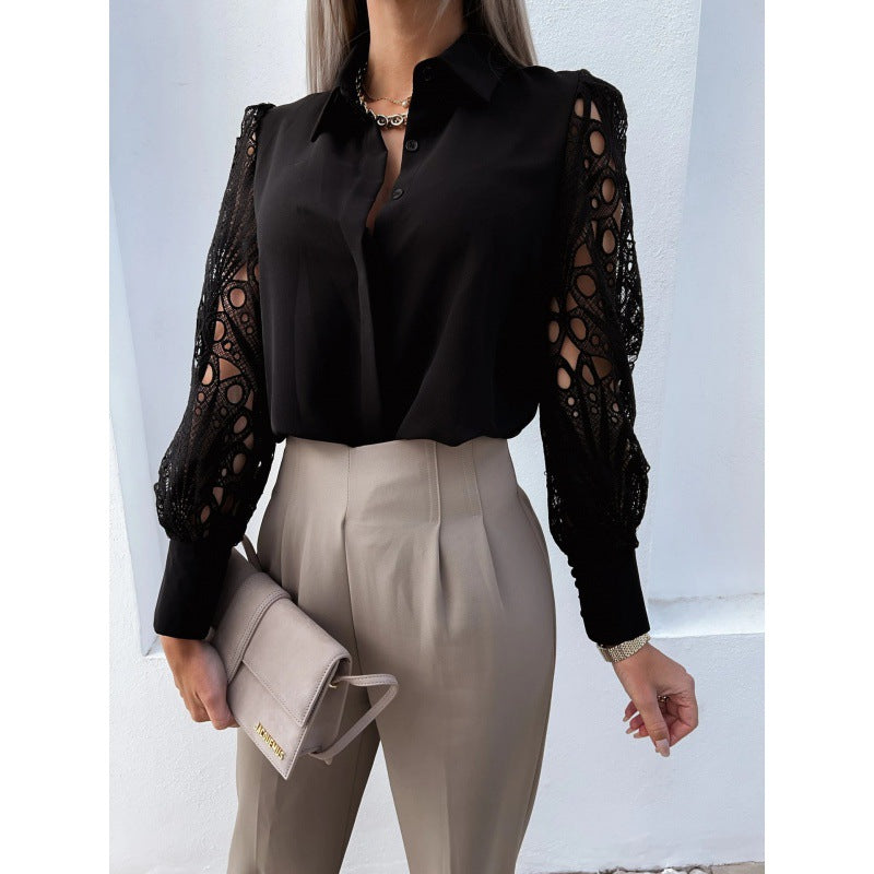 Damer Elegant Blus med romantiska spetsärmar Mirla-Eva Jonsson