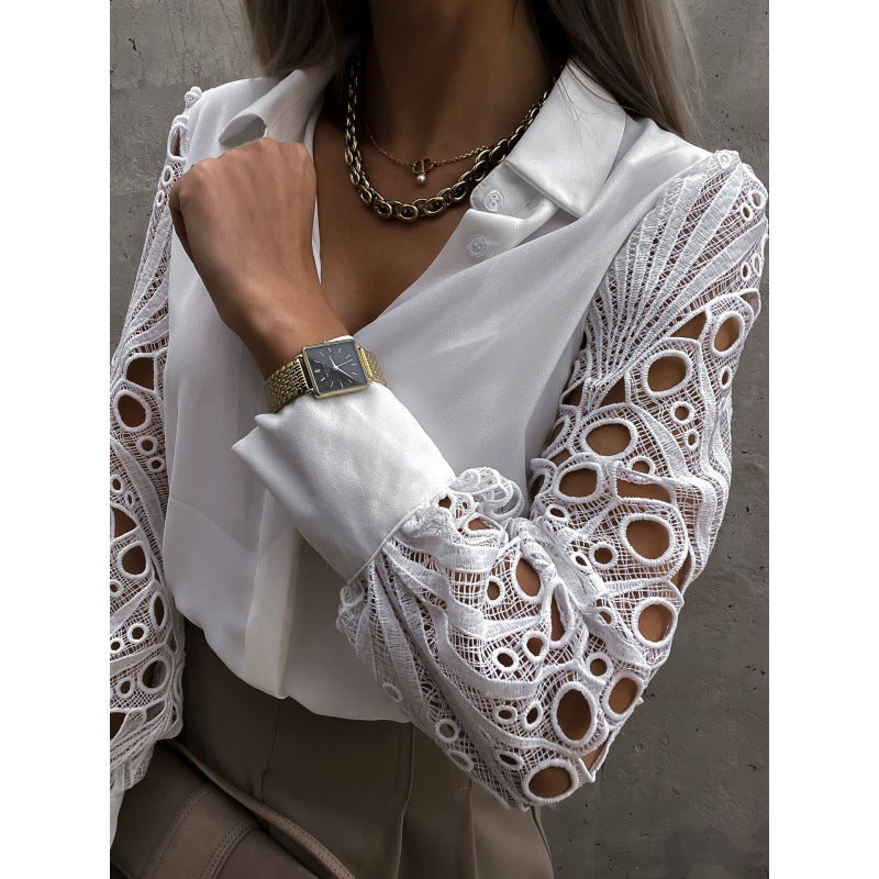 Damer Elegant Blus med romantiska spetsärmar Mirla-Eva Jonsson