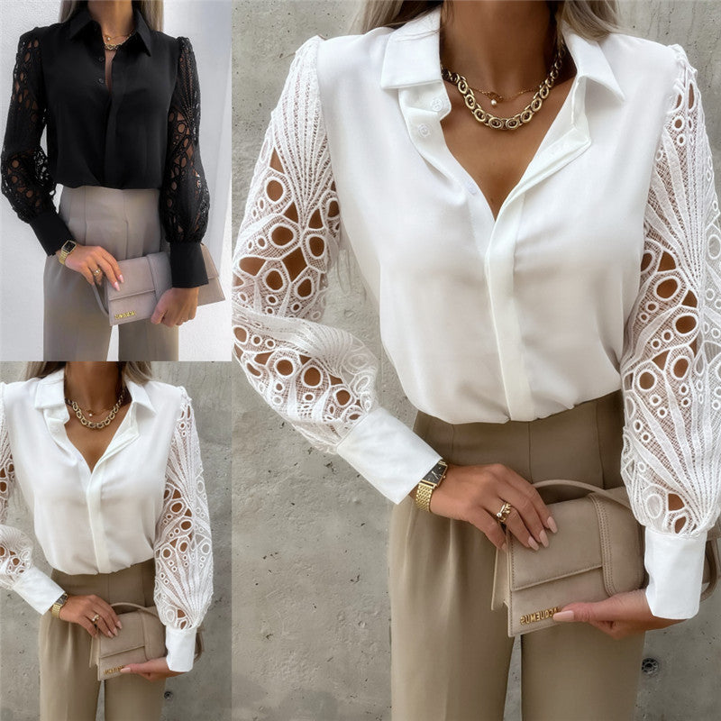 Damer Elegant Blus med romantiska spetsärmar Mirla-Eva Jonsson
