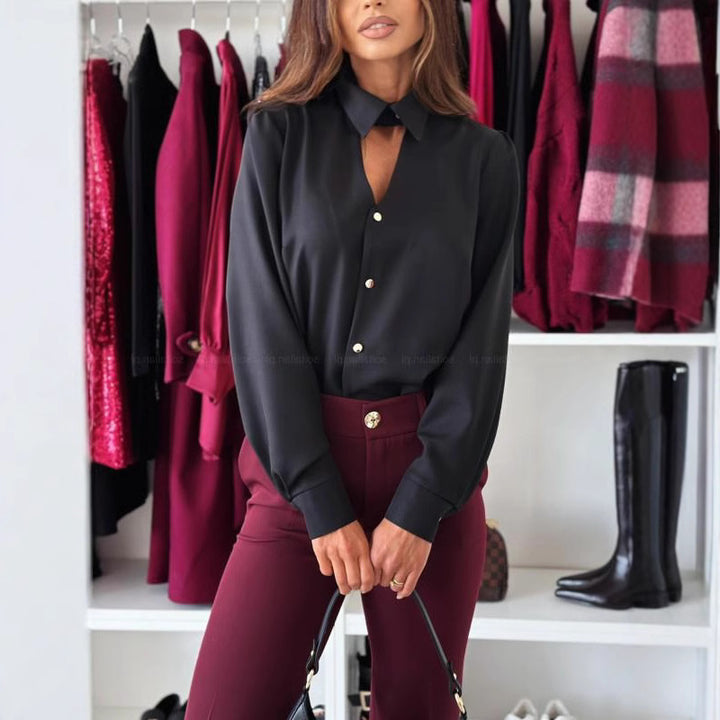 Damer Elegant Blus med snygg krage och dekorativa knappar Mirla-Eva Jonsson