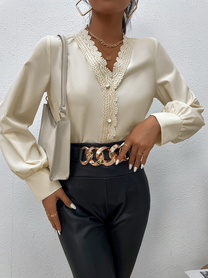 Damer Elegant Blus med spetsdetaljer och knapppresentation Eva Jonsson-Eva Jonsson