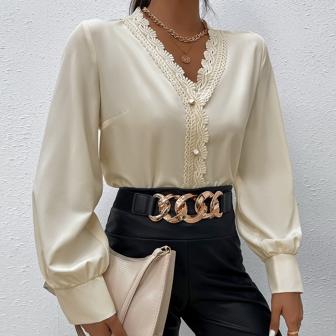 Damer Elegant Blus med spetsdetaljer och knapppresentation Eva Jonsson-Eva Jonsson