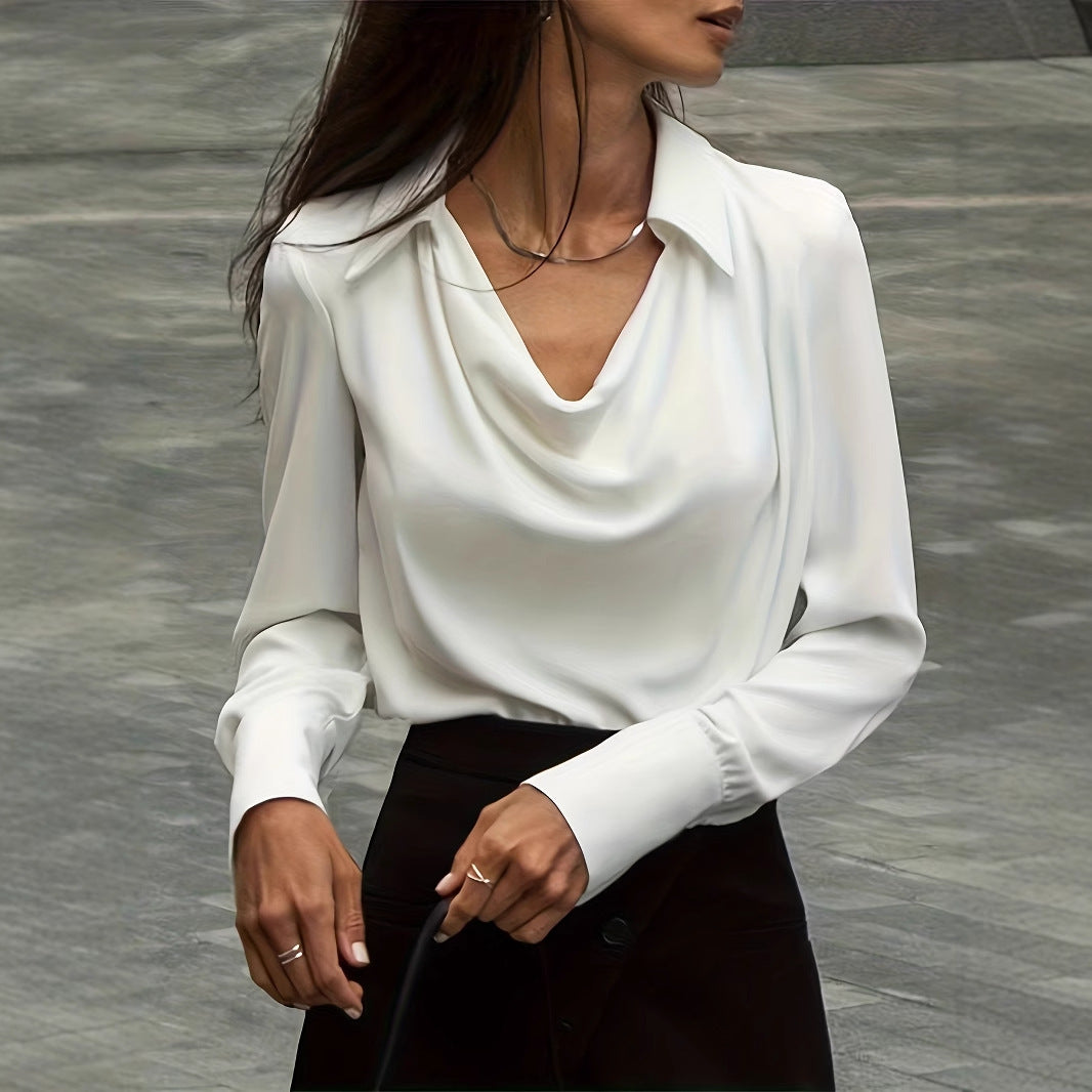 Damer Elegant Blus med svängande U-ringning och lång ärm Mirla-Eva Jonsson