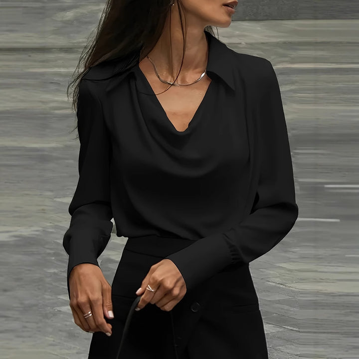 Damer Elegant Blus med svängande U-ringning och lång ärm Mirla-Eva Jonsson