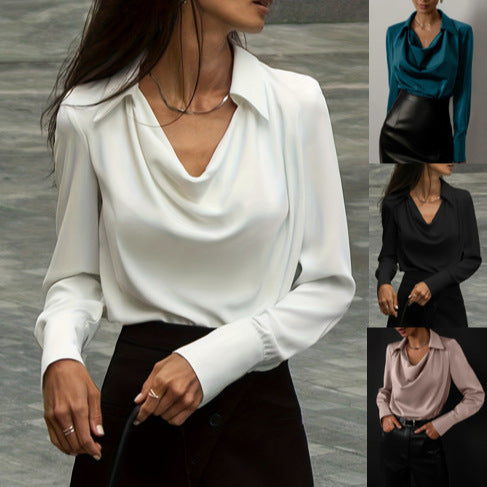 Damer Elegant Blus med svängande U-ringning och lång ärm Mirla-Eva Jonsson