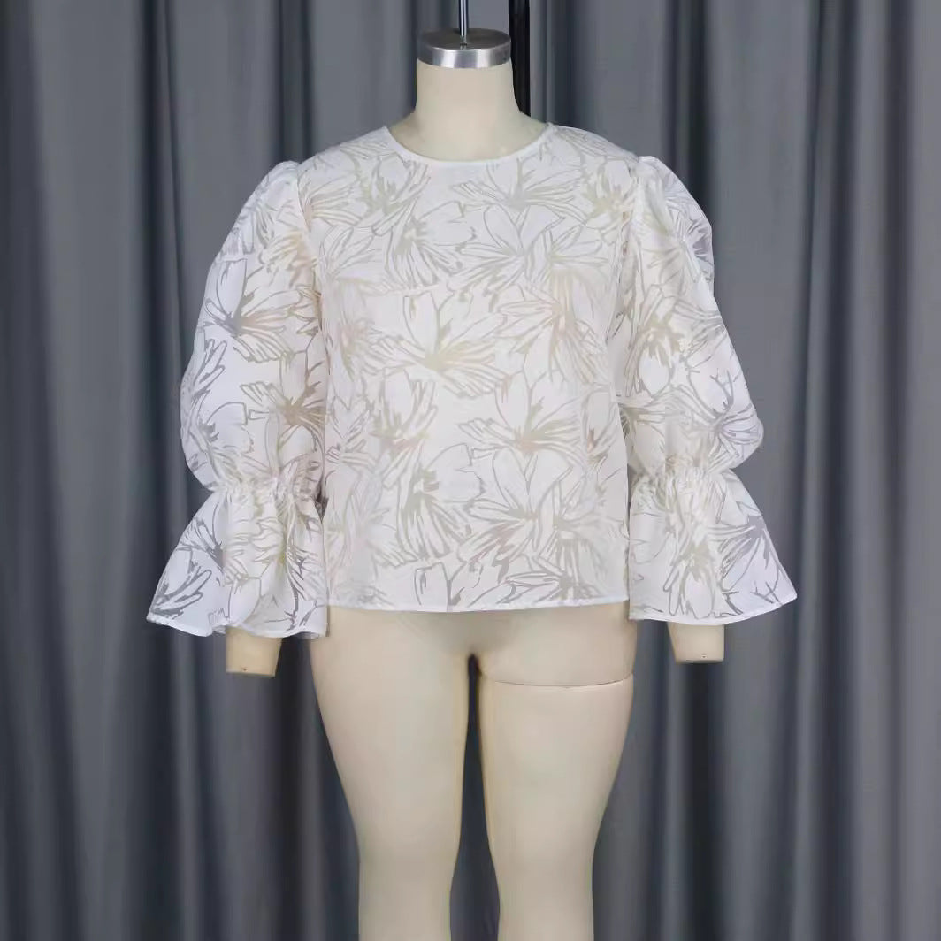 Damer Elegant Blus med voluminösa ärmar och blommönster Mirla-Eva Jonsson
