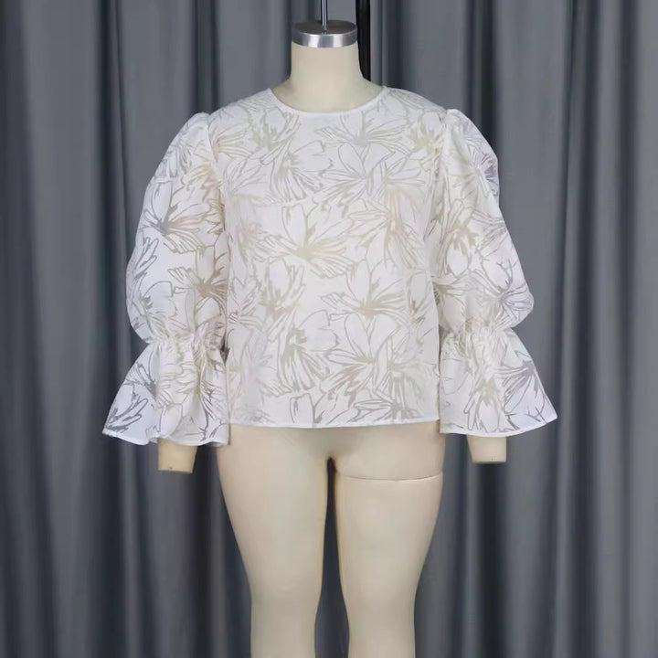 Damer Elegant Blus med voluminösa ärmar och blommönster Mirla-Eva Jonsson