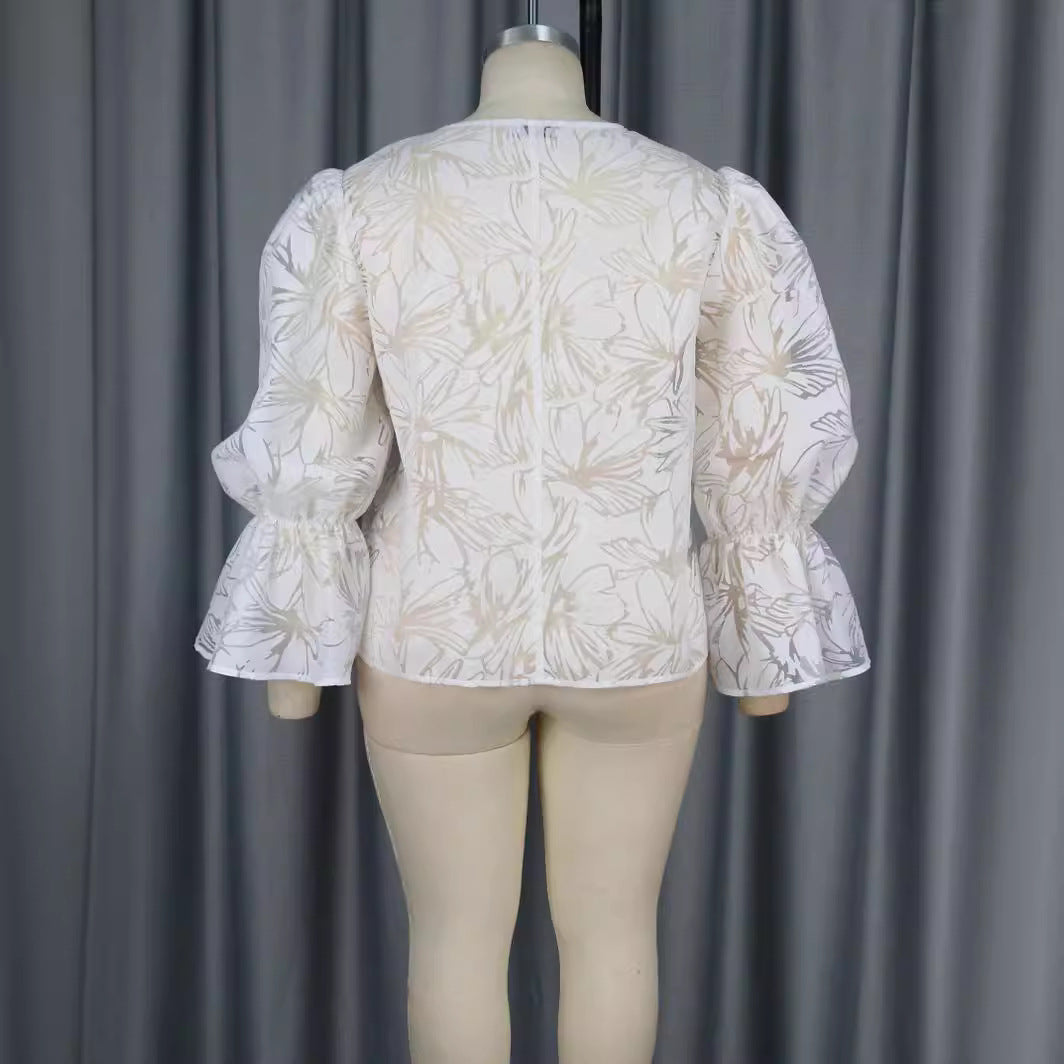 Damer Elegant Blus med voluminösa ärmar och blommönster Mirla-Eva Jonsson
