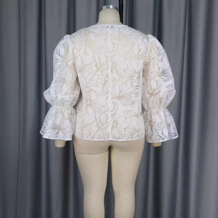 Damer Elegant Blus med voluminösa ärmar och blommönster Mirla-Eva Jonsson