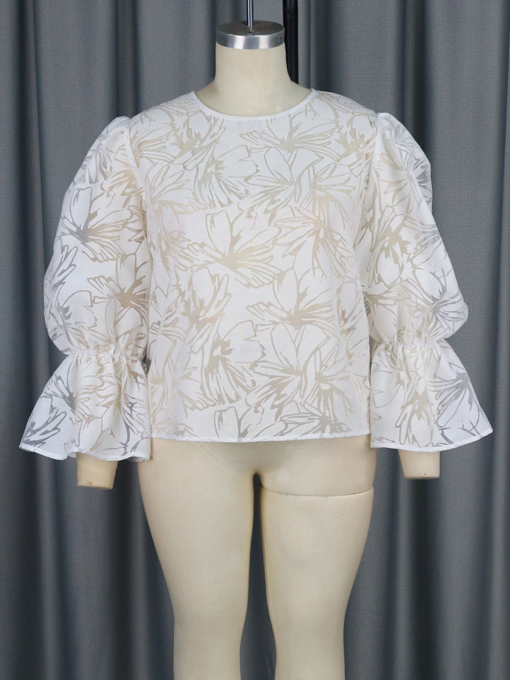 Damer Elegant Blus med voluminösa ärmar och blommönster Mirla-Eva Jonsson