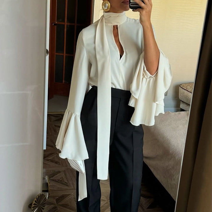 Damer Elegant Blus med voluminösa ärmar och knytbälte Mirla-Eva Jonsson