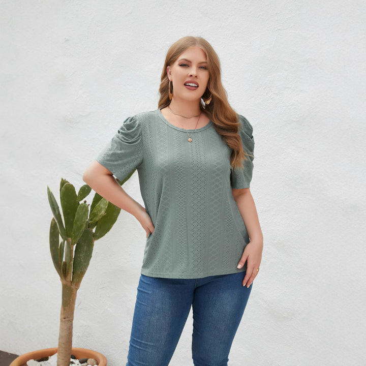 Damer Elegant Blusenskjorta med Puffärmar och Strukturmönster Mirla-Eva Jonsson