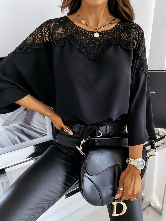 Damer Elegant Blusenskjorta med Spetsdetaljer Mirla-Eva Jonsson