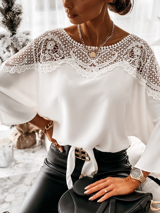 Damer Elegant Blusenskjorta med Spetsdetaljer Mirla-Eva Jonsson