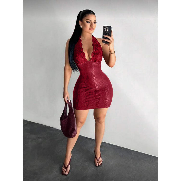 Damer Elegant Bodycon-klänning med spetsdetaljer och djup V-ringning Mirla-Eva Jonsson