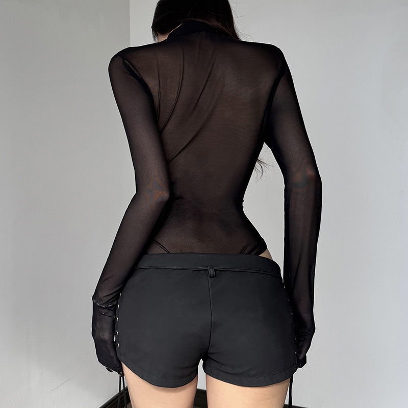 Damer Elegant Bodysuit med fina fjärilsmotiv och transparent tyg Mirla-Eva Jonsson