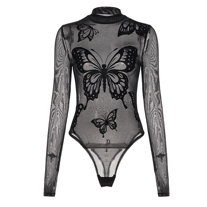 Damer Elegant Bodysuit med fina fjärilsmotiv och transparent tyg Mirla-Eva Jonsson