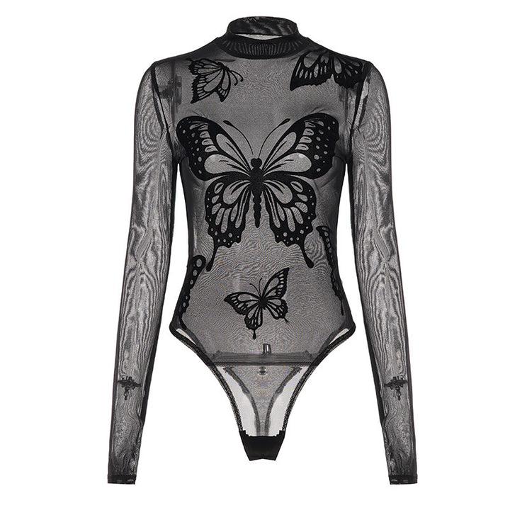 Damer Elegant Bodysuit med fina fjärilsmotiv och transparent tyg Mirla-Eva Jonsson