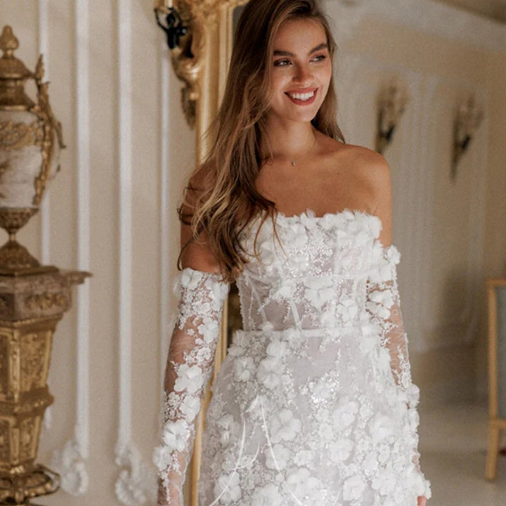 Damer Elegant Boho-bröllopsklänning med blommönster och långa ärmar Eva Jonsson-Eva Jonsson