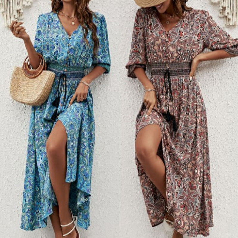 Damer Elegant Button-Up Maxi Klänning med Sidöppning och Dragsko Midja Eva Jonsson-Eva Jonsson