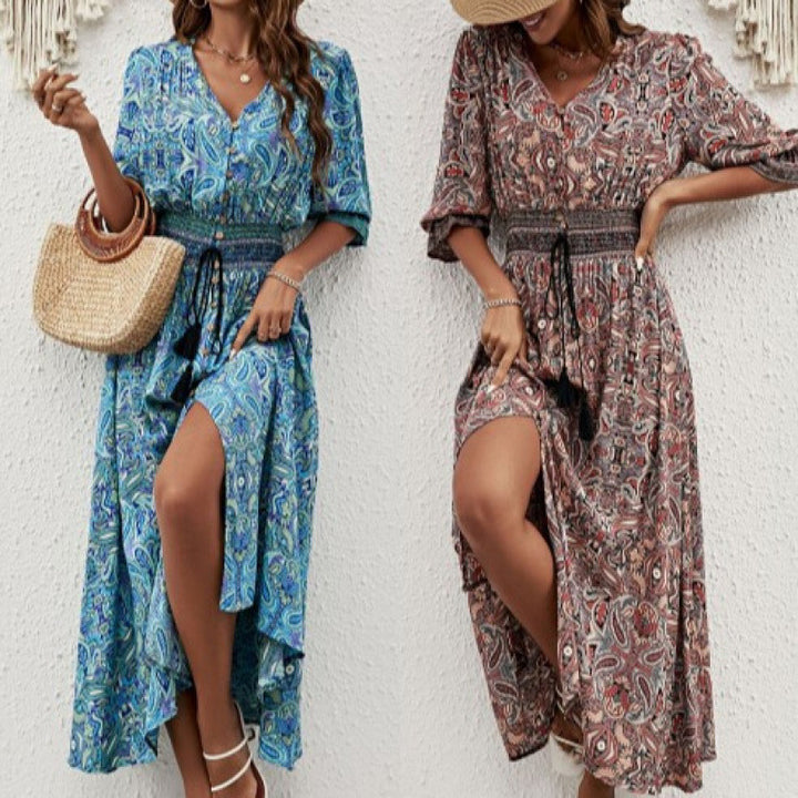 Damer Elegant Button-Up Maxi Klänning med Sidöppning och Dragsko Midja Eva Jonsson-Eva Jonsson