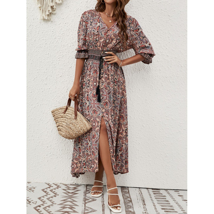 Damer Elegant Button-Up Maxi Klänning med Sidöppning och Dragsko Midja Eva Jonsson-Eva Jonsson