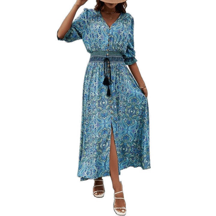 Damer Elegant Button-Up Maxi Klänning med Sidöppning och Dragsko Midja Eva Jonsson-Eva Jonsson