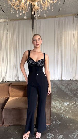 Damer Elegant Byxdress med Spets och Tight Passform-Eva Jonsson