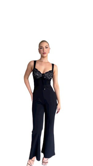 Damer Elegant Byxdress med Spets och Tight Passform-Eva Jonsson