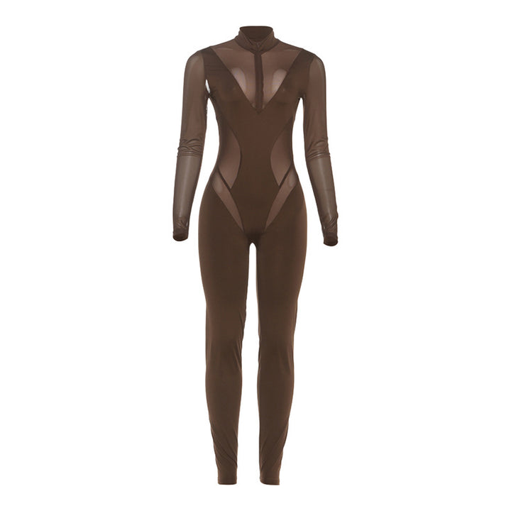 Damer Elegant Catsuit med transparenta insatser och hög krage Mirla-Eva Jonsson
