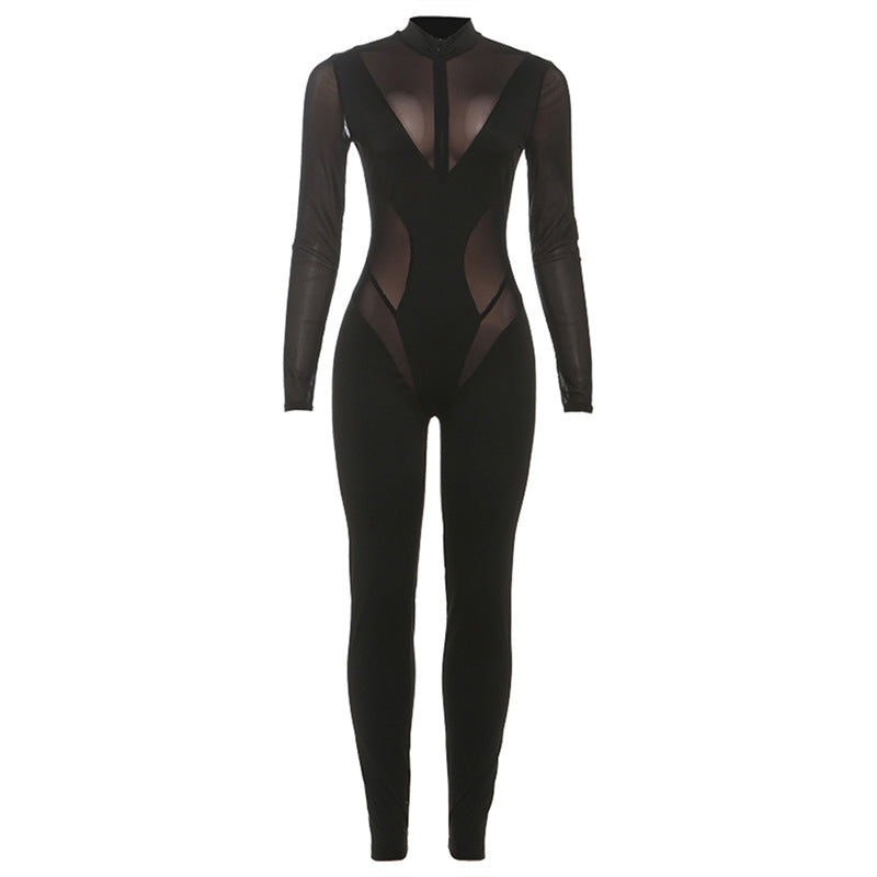 Damer Elegant Catsuit med transparenta insatser och hög krage Mirla-Eva Jonsson