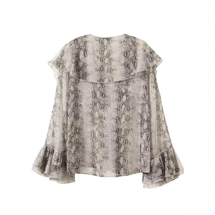 Damer Elegant Chiffon-blus med volanger och ornmotiv Mirla-Eva Jonsson