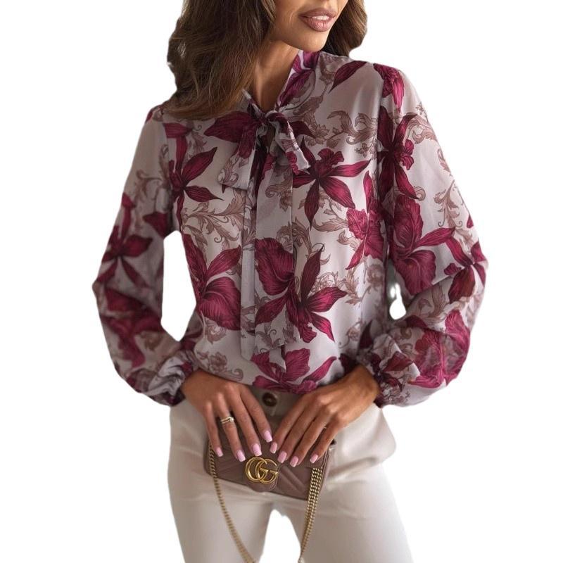 Damer Elegant Chiffonblus med central knytkrage Mirla-Eva Jonsson