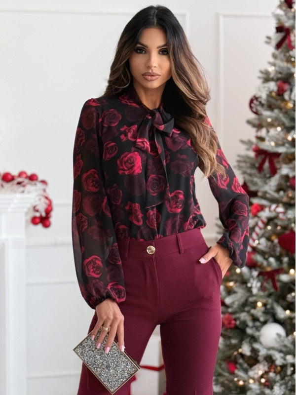 Damer Elegant Chiffonblus med central knytkrage Mirla-Eva Jonsson