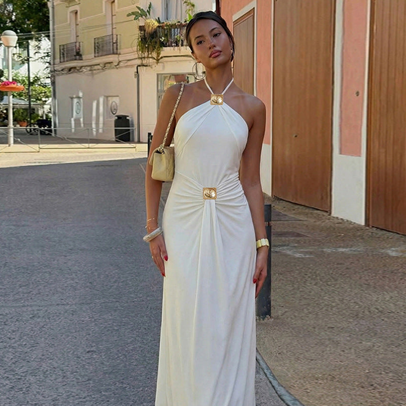 Damer Elegant Chiffonklänning med raffinerat Halterneck Drupe-Eva Jonsson