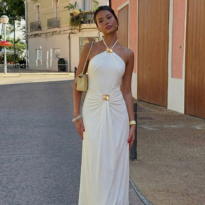 Damer Elegant Chiffonklänning med raffinerat Halterneck Drupe-Eva Jonsson
