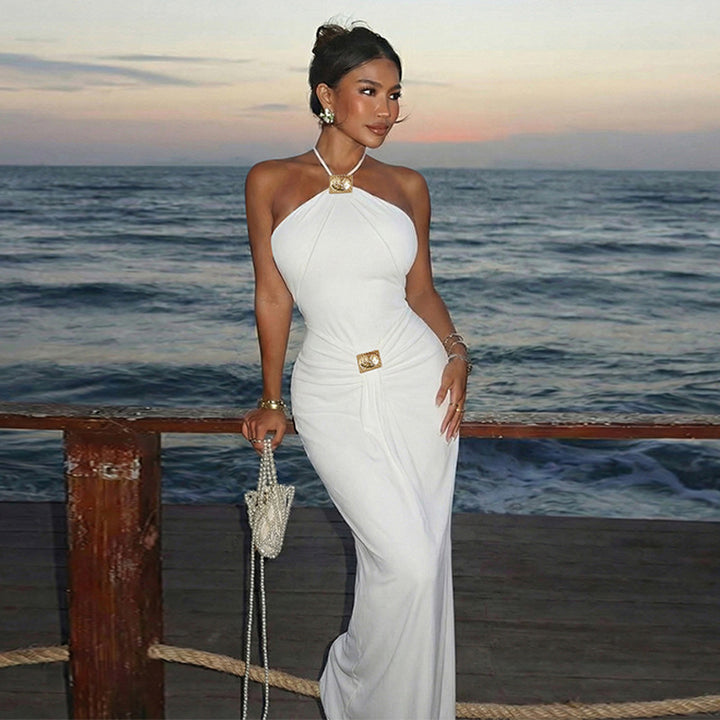 Damer Elegant Chiffonklänning med raffinerat Halterneck Drupe-Eva Jonsson