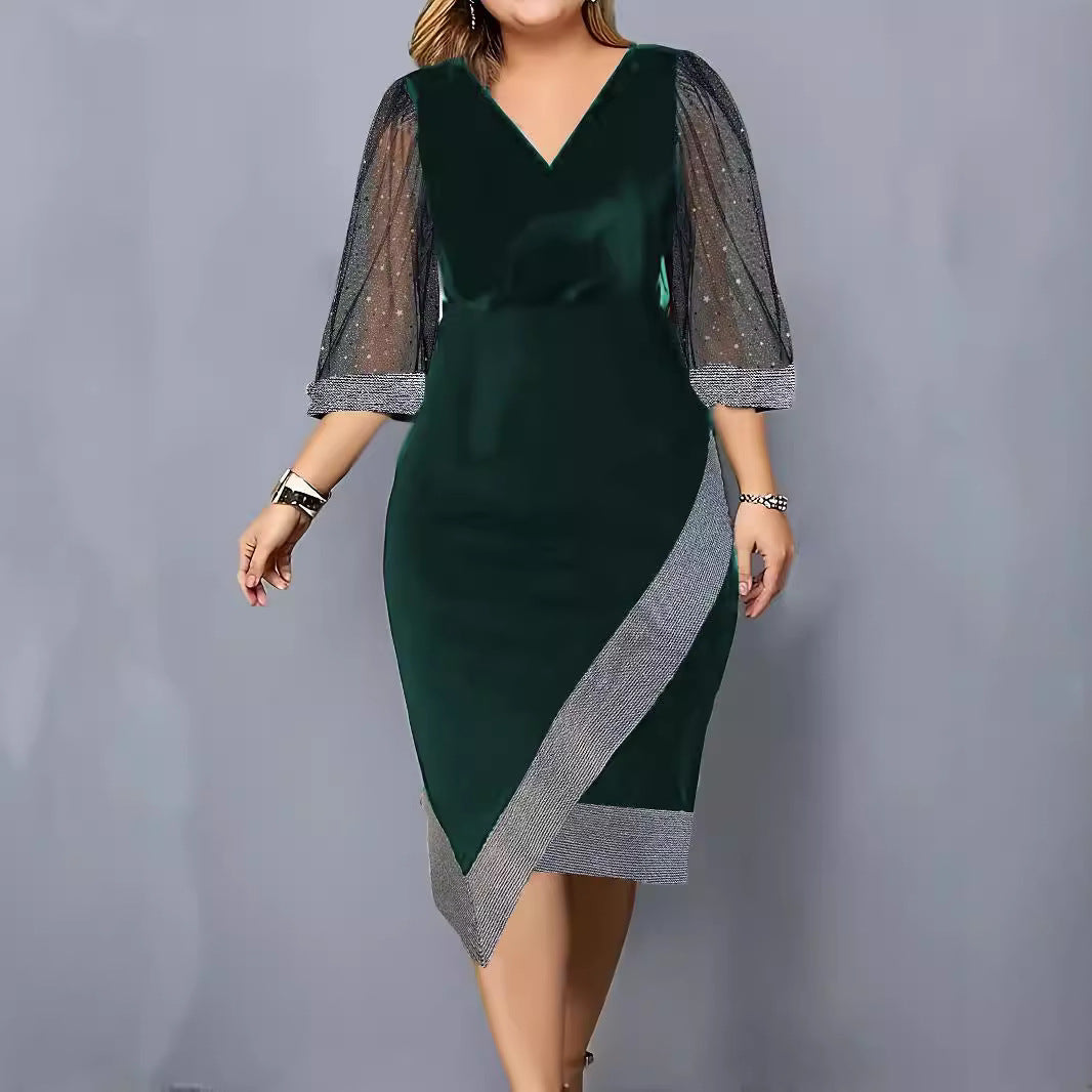 Damer Elegant Cocktailklänning med transparenta puffärmar och asymmetrisk nertill Mirla-Eva Jonsson